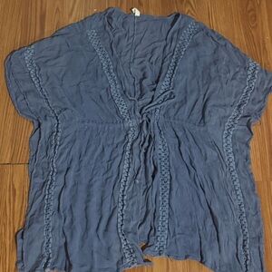 Elan Dusty Blue Bohemian Bat‎ wing Kimono Crochet Cottage core Western Size S/M